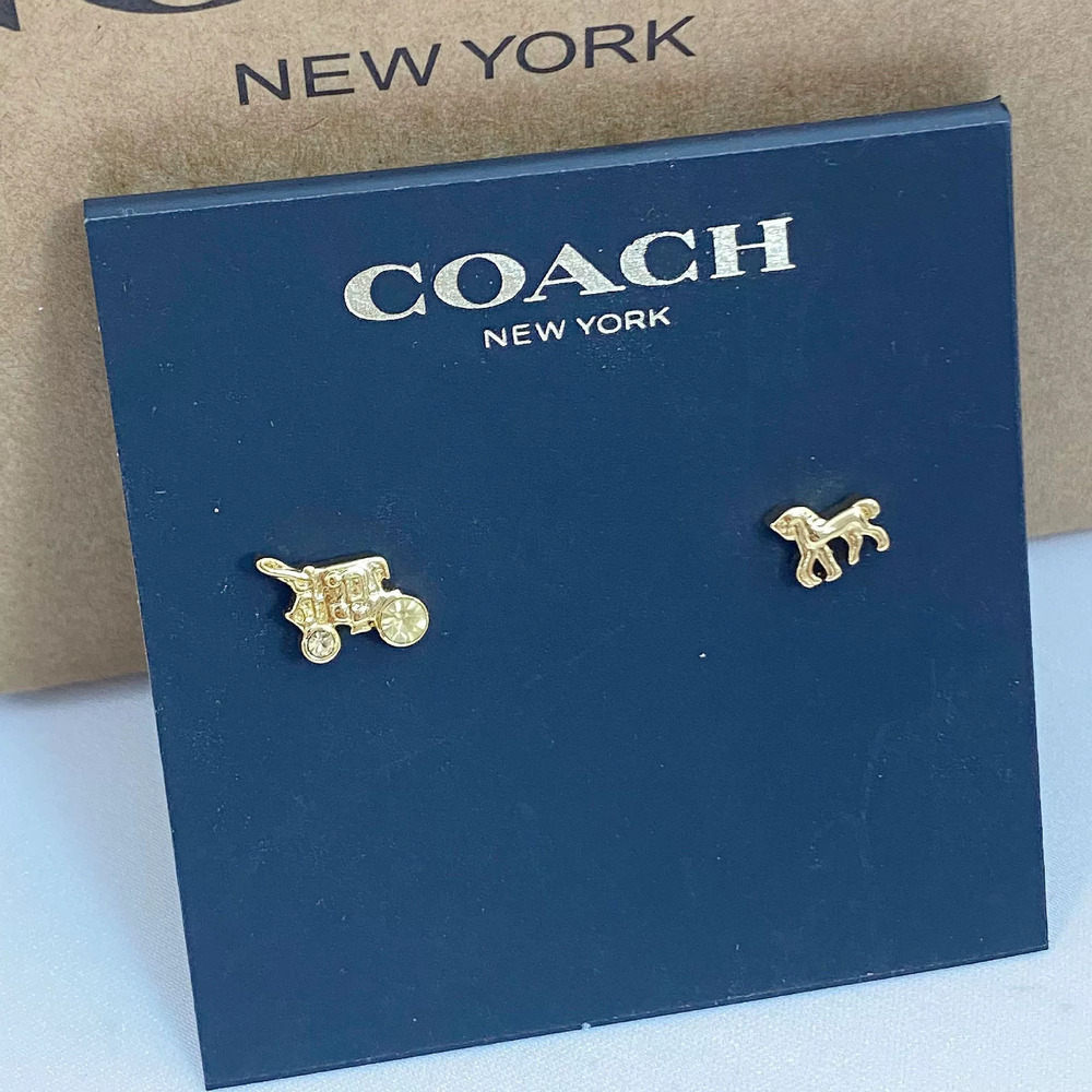 Coach Rhinestone Carriage Asymmetrical Earrings